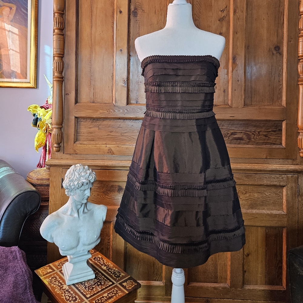 NW Nightway Chic Satin Strapless Brown Dress With Beautiful Detailing
